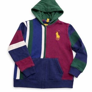 Polo Ralph Lauren Colorblock Hoodie Jacket Full Zip Big Pony Logo kid Size L